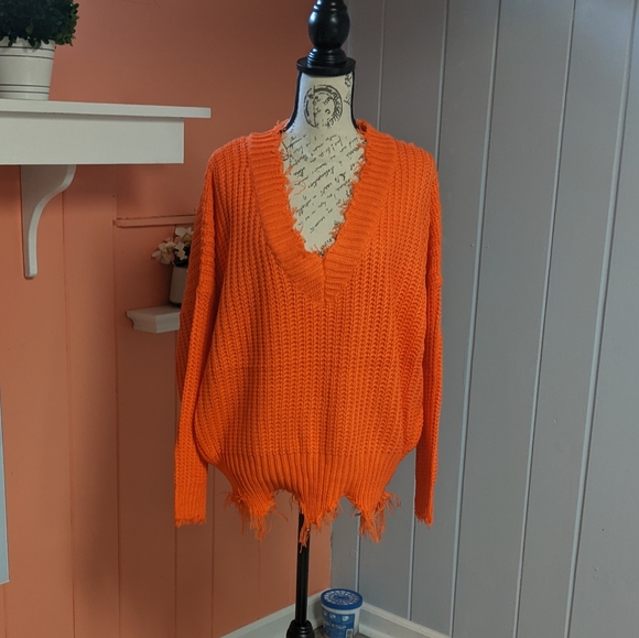 !!! SALE  --- FRAYED ORANGE SWEATER - Picture 14 of 14